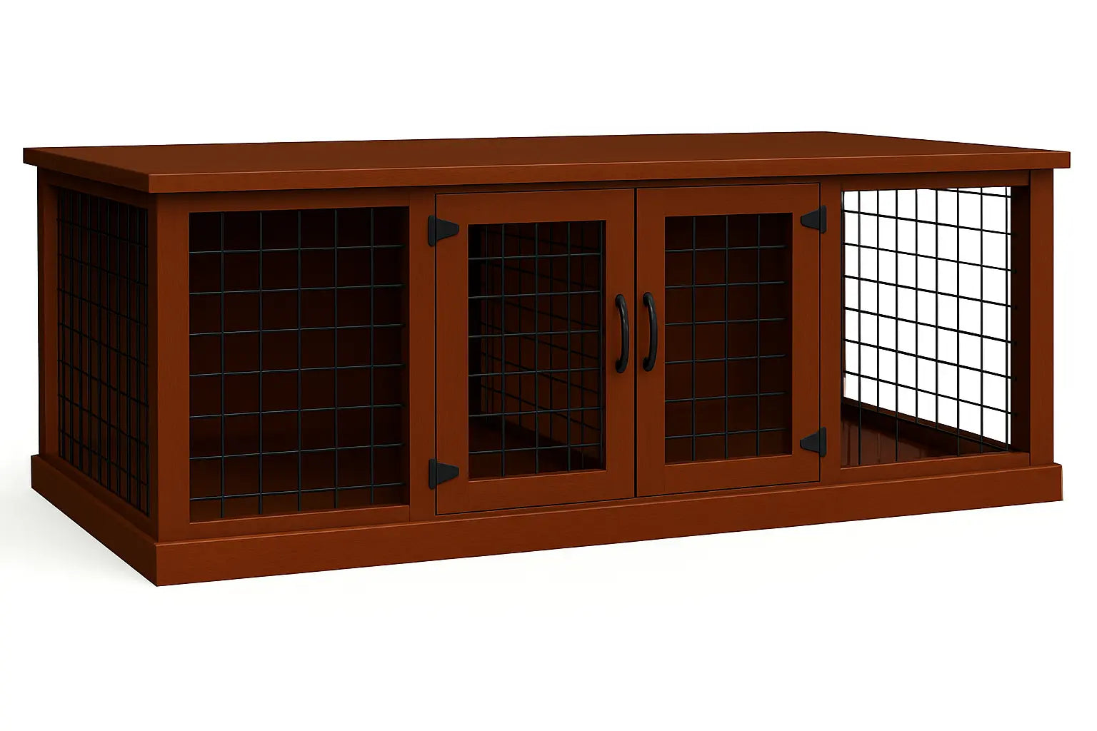 The DUO – Espresso Hinged Style Double Wooden Dog Crate With Mesh Paws and Willow