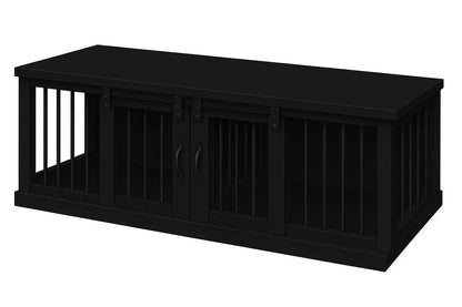 The DUO – Night Sky Barn Door Style Double Wooden Dog Crate With Bars Paws and Willow