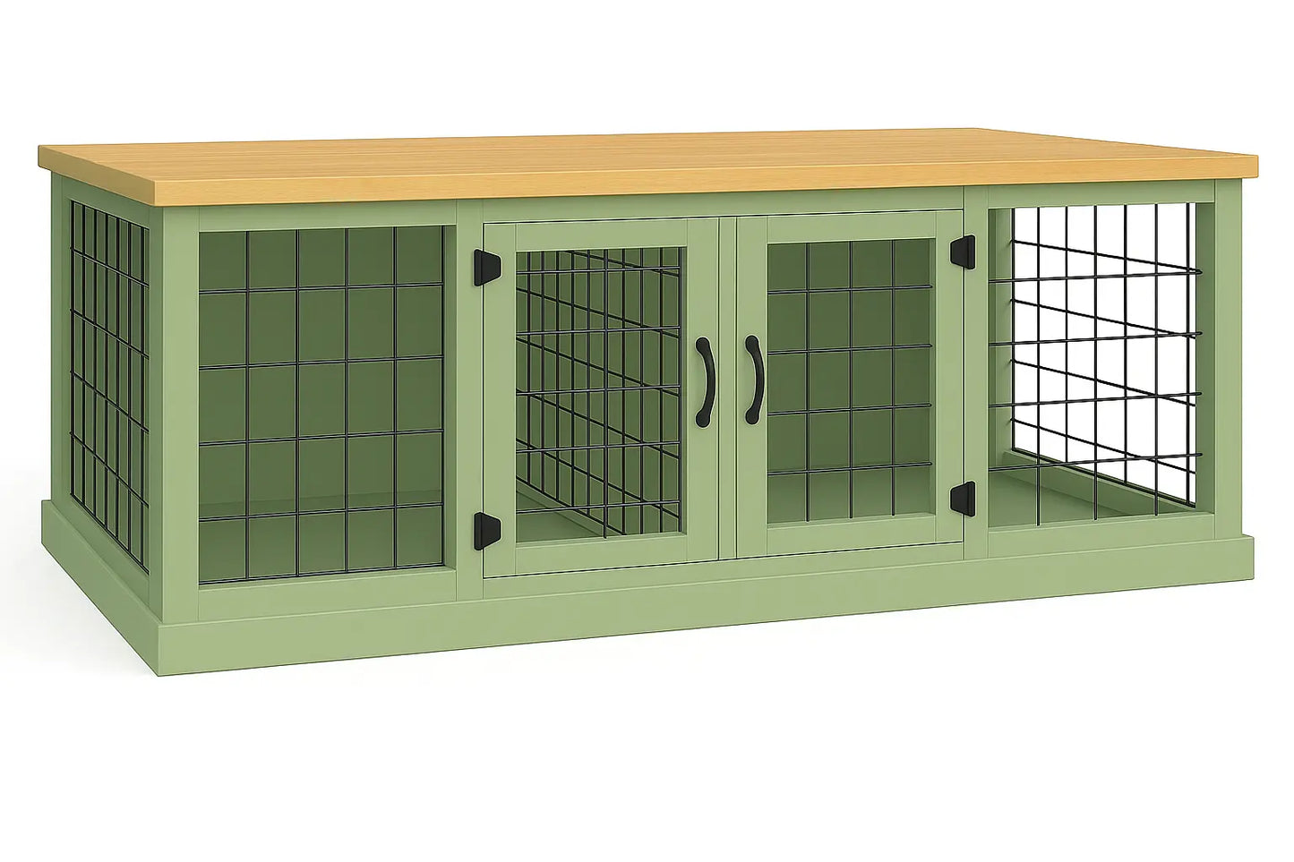The DUO – Sage Hinged Style Double Wooden Dog Crate With Mesh Paws and Willow