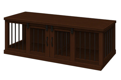 The DUO – Espresso Barn Door Style Double Wooden Dog Crate With Bars Paws and Willow