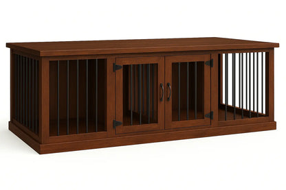 The DUO – Espresso Hinged Double Wooden Dog Crate With Bars Paws and Willow