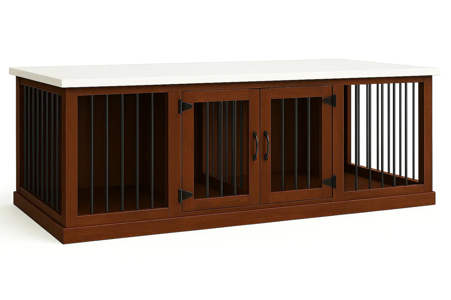 The DUO – Espresso Hinged Double Wooden Dog Crate With Bars Paws and Willow