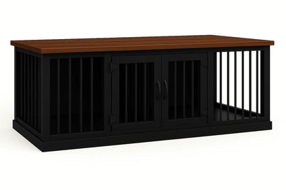 The DUO – Night Sky Hinged Double Wooden Dog Crate With Bars Paws and Willow