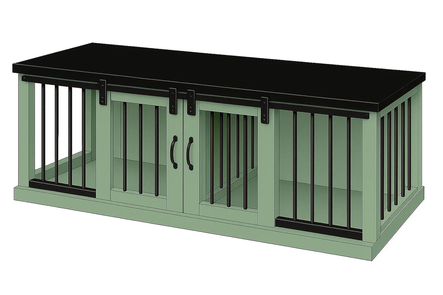 The DUO – Sage Barn Door Style Double Wooden Dog Crate With Bars Paws and Willow