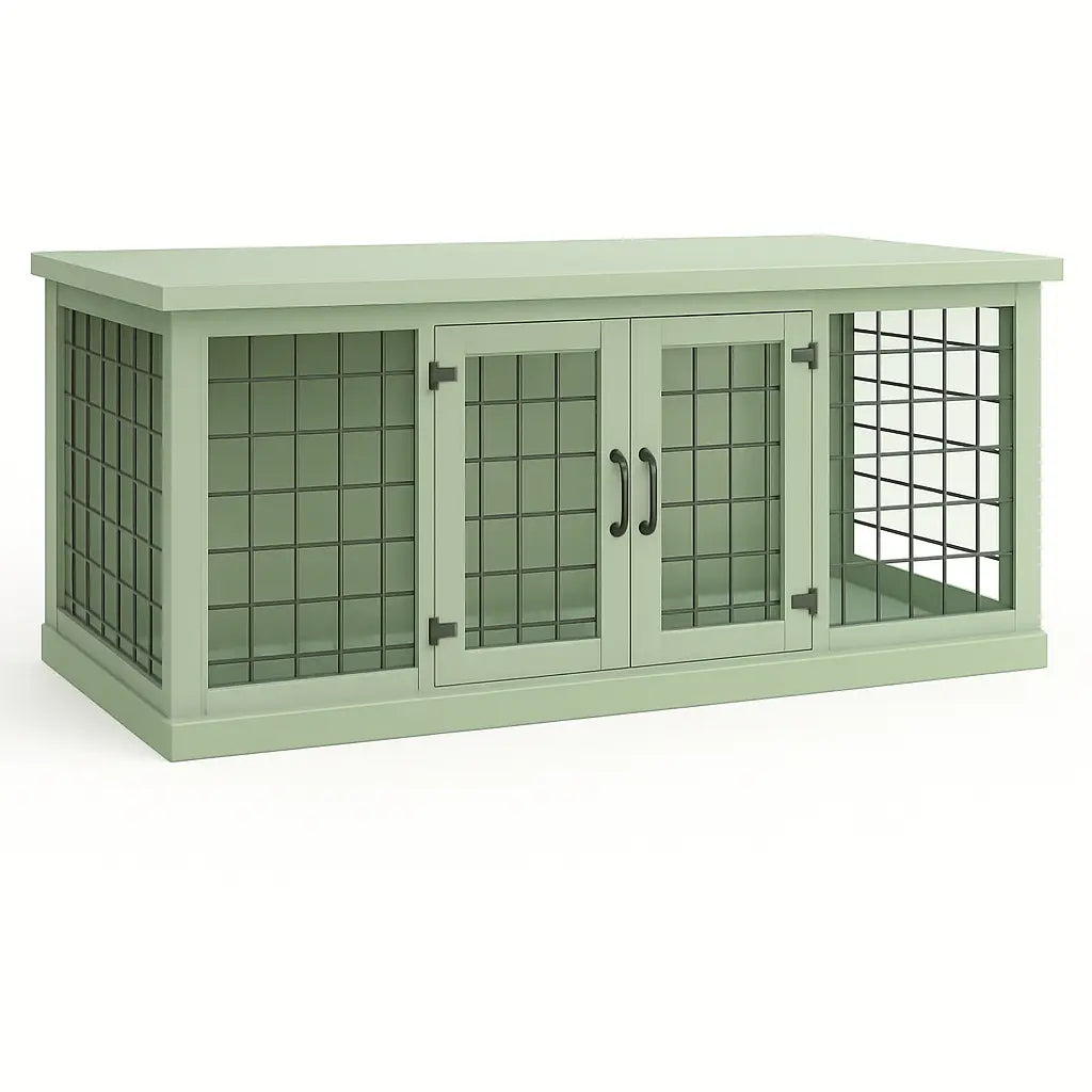 The LOFT – Sage Open Plan Wooden Dog Crate with Mesh & Hinged Doors Paws and Willow