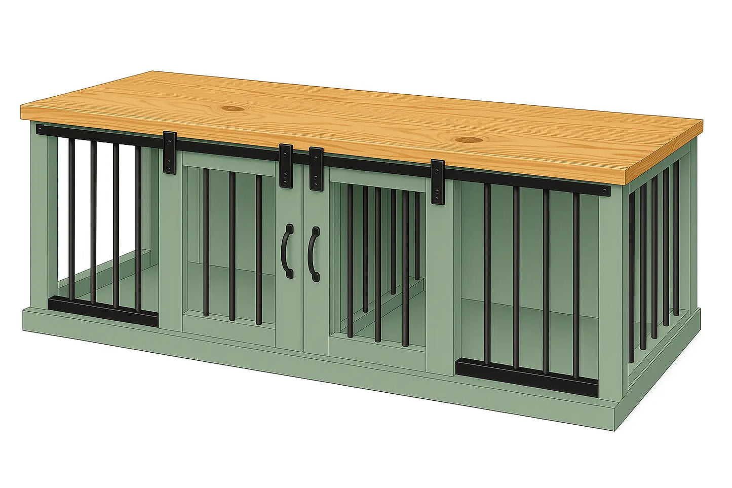 The DUO – Sage Barn Door Style Double Wooden Dog Crate With Bars Paws and Willow