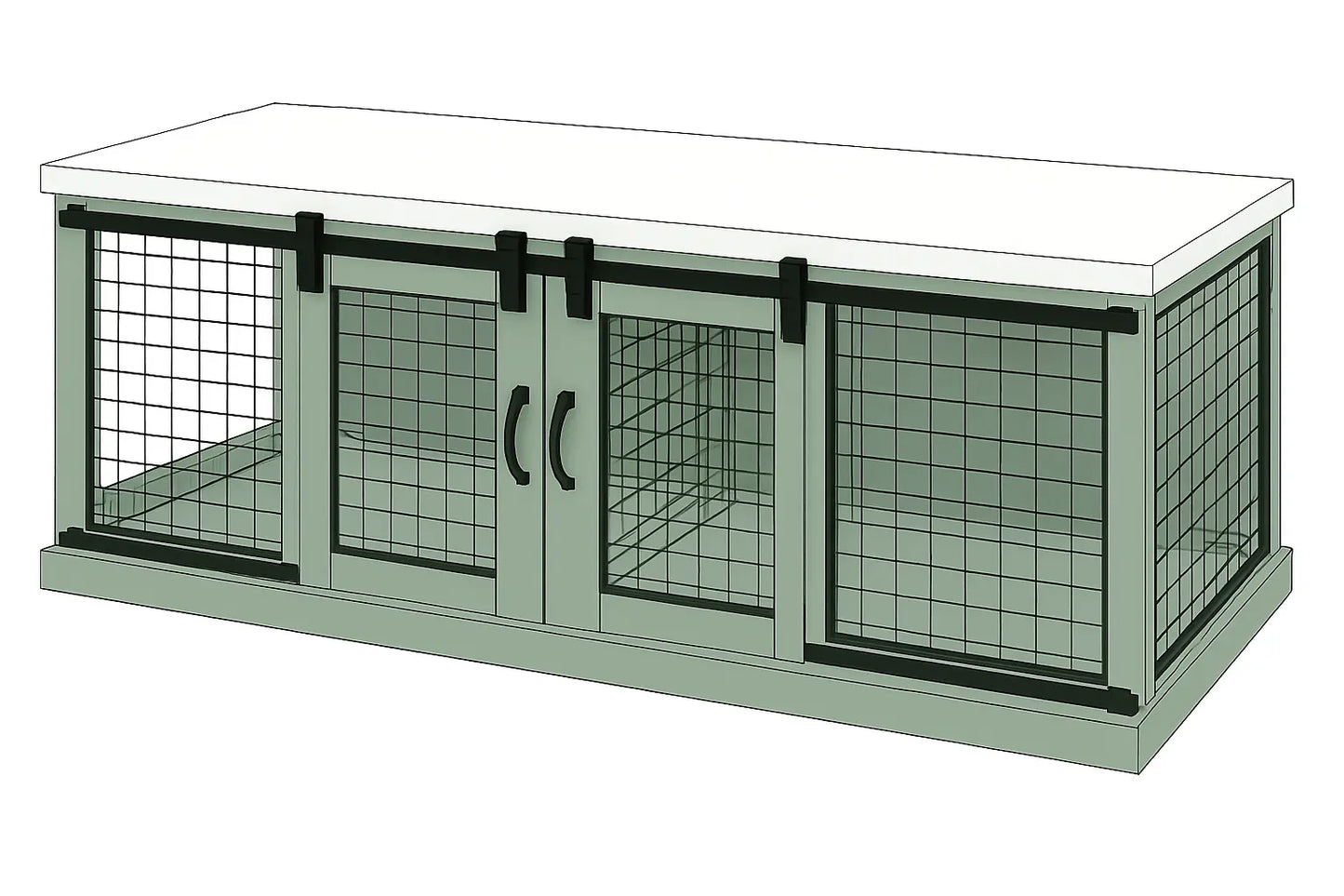 The DUO – Sage Barn Style Double Wooden Dog Crate With Mesh Paws and Willow