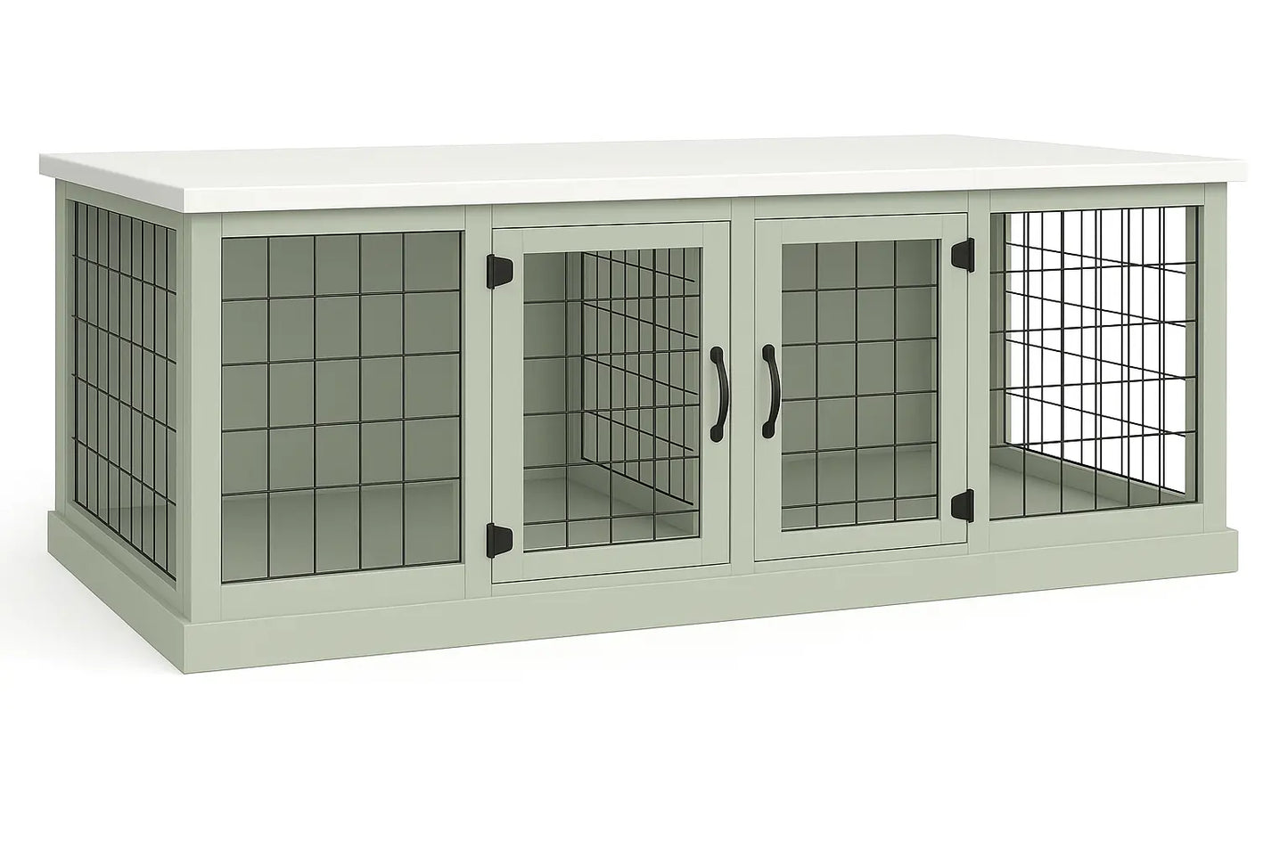 The DUO – Sage Hinged Style Double Wooden Dog Crate With Mesh Paws and Willow
