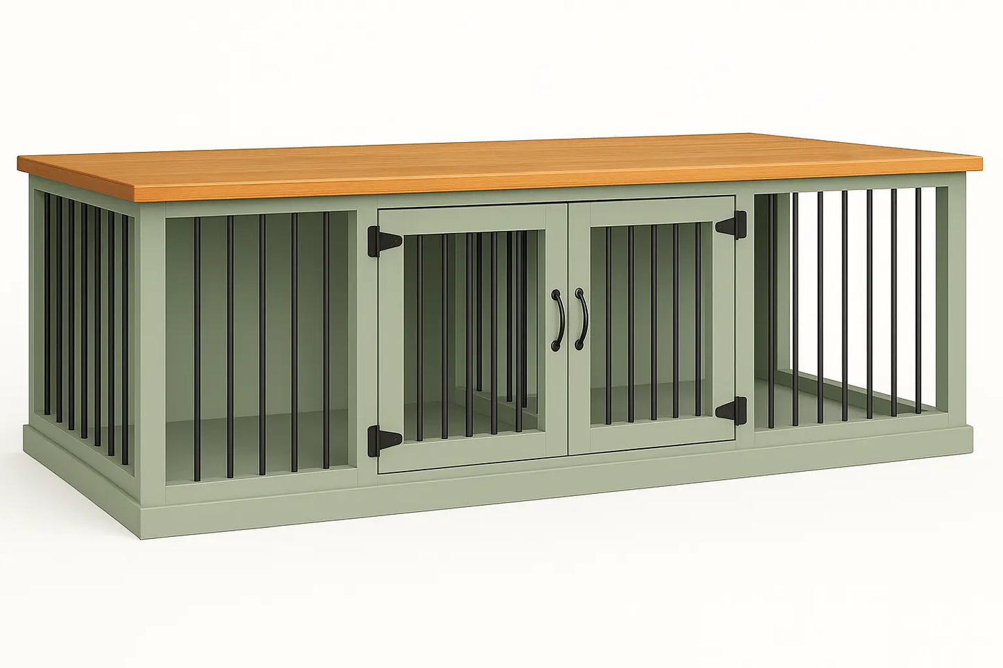 The DUO – Sage Hinged Double Wooden Dog Crate With Bars Paws and Willow