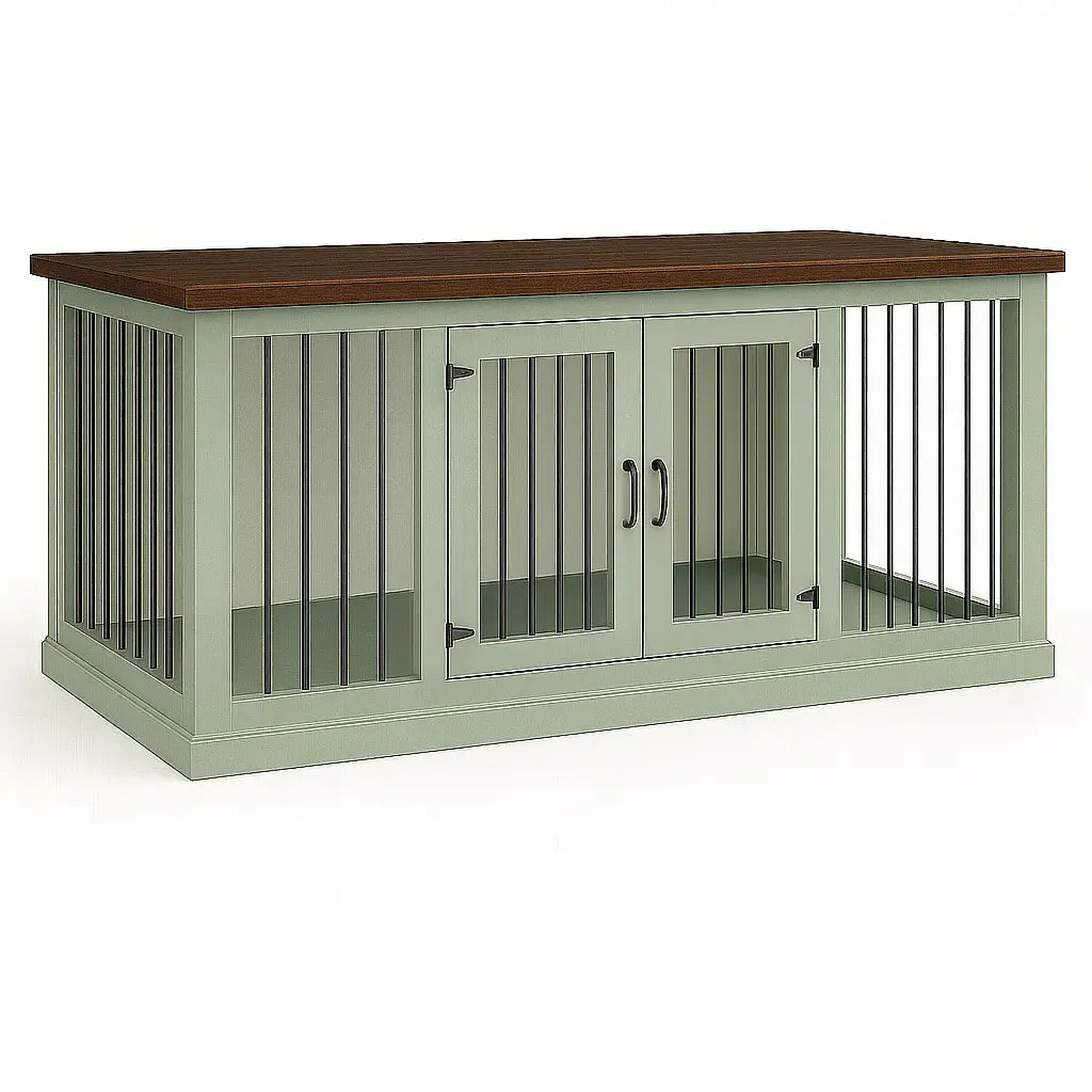 The LOFT – Sage Open Plan Wooden Dog Crate with Bars & Hinged Doors Paws and Willow