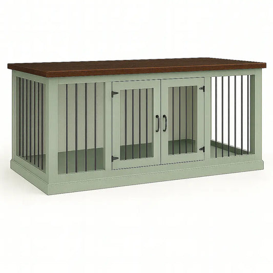 The LOFT – Sage Open Plan Wooden Dog Crate with Bars & Hinged Doors Paws and Willow