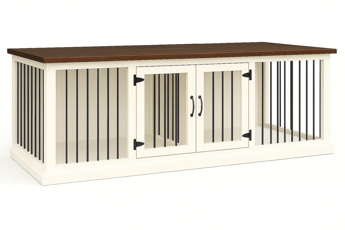 The DUO – Arctic Hinged Double Wooden Dog Crate With Bars Paws and Willow