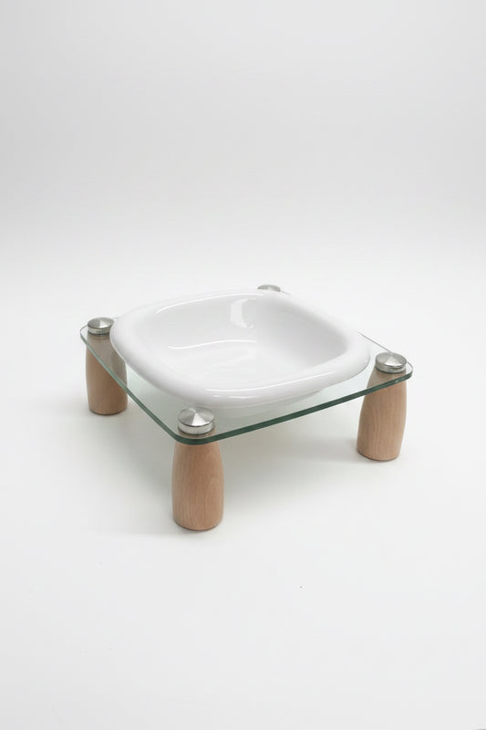 Clear Acrylic & Ceramic single Elevated Dog Bowl – Modern Feeder for Stylish Homes