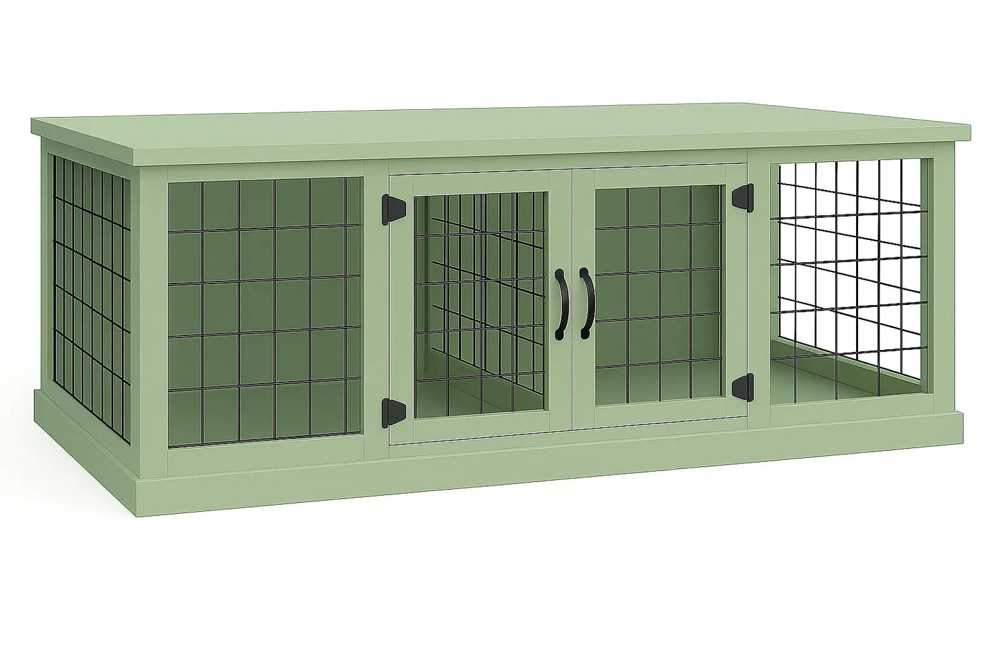 The DUO – Sage Hinged Style Double Wooden Dog Crate With Mesh Paws and Willow