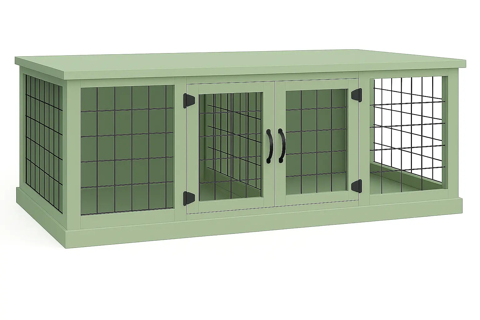 The DUO – Sage Hinged Style Double Wooden Dog Crate With Mesh Paws and Willow