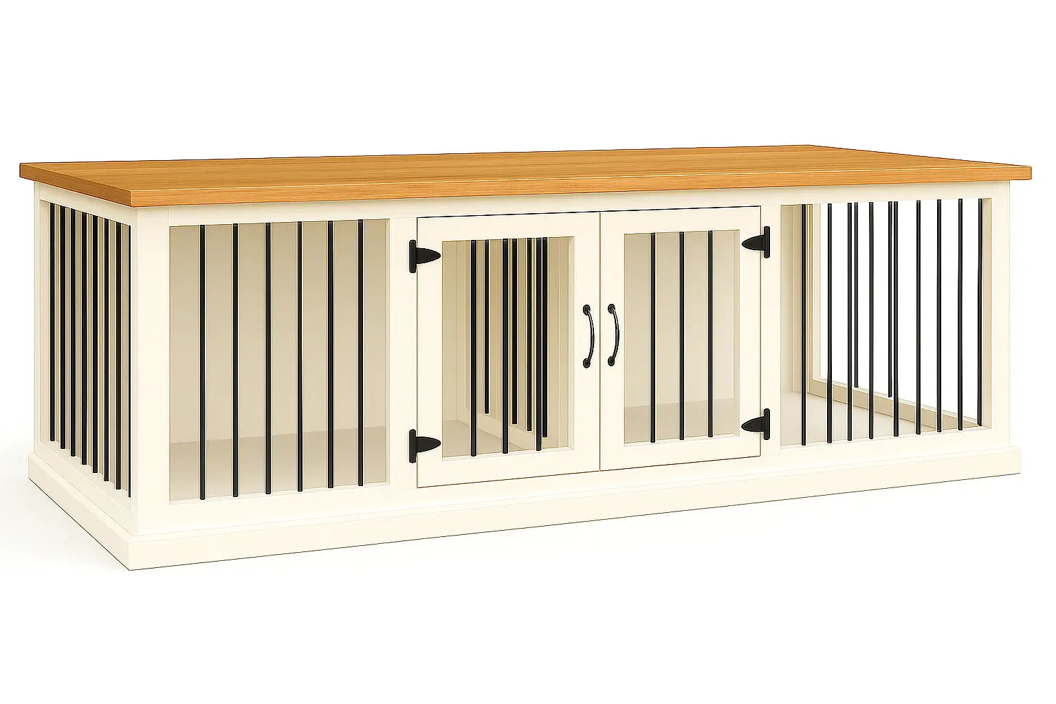 The DUO – Arctic Hinged Double Wooden Dog Crate With Bars Paws and Willow
