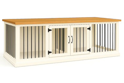 The DUO – Arctic Hinged Double Wooden Dog Crate With Bars Paws and Willow