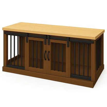 The LOFT – Espresso Barn Style Wooden Open Plan Dog Crate With Bars Paws and Willow