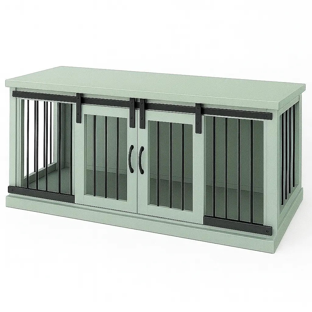 The LOFT – Sage Barn Style Wooden Open Plan Dog Crate With Bars Paws and Willow