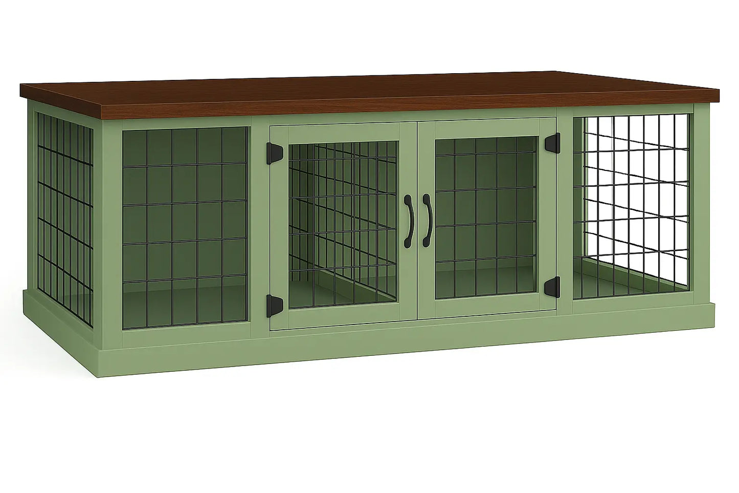 The DUO – Sage Hinged Style Double Wooden Dog Crate With Mesh Paws and Willow