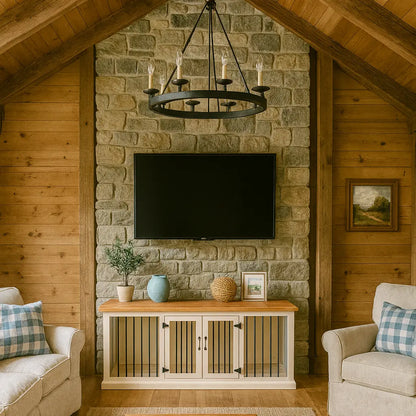 The DUO – Arctic Hinged Double Wooden Dog Crate With Bars Paws and Willow