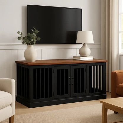 The DUO – Night Sky Hinged Double Wooden Dog Crate With Bars Paws and Willow