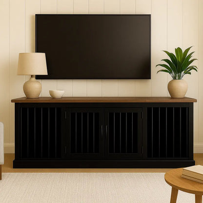 The DUO – Night Sky Hinged Double Wooden Dog Crate With Bars Paws and Willow