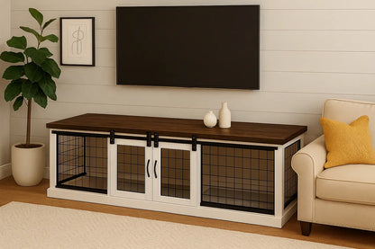 The DUO – Arctic Barn Style Double Wooden Dog Crate With Mesh Paws and Willow