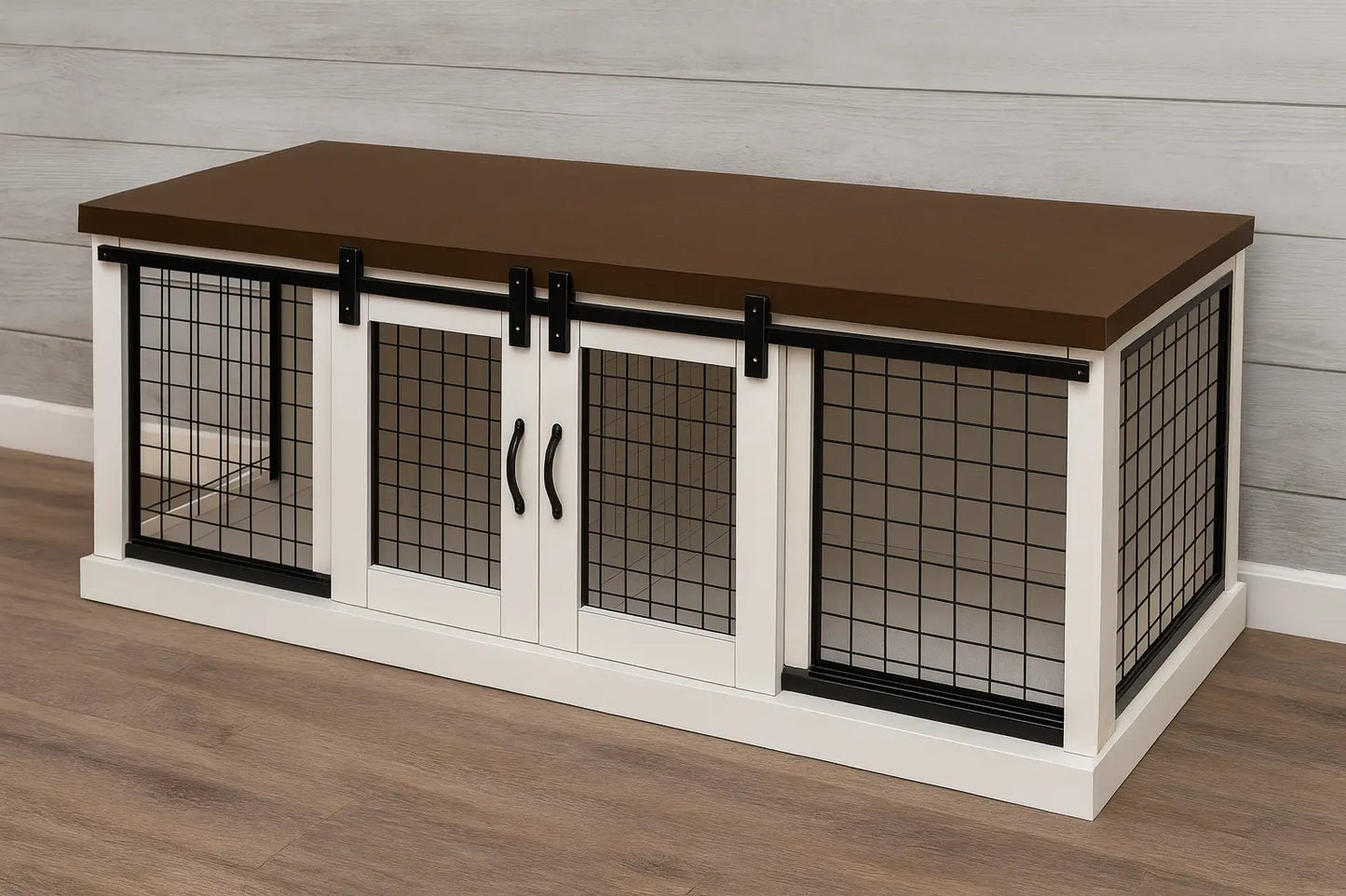The DUO – Arctic Barn Style Double Wooden Dog Crate With Mesh Paws and Willow