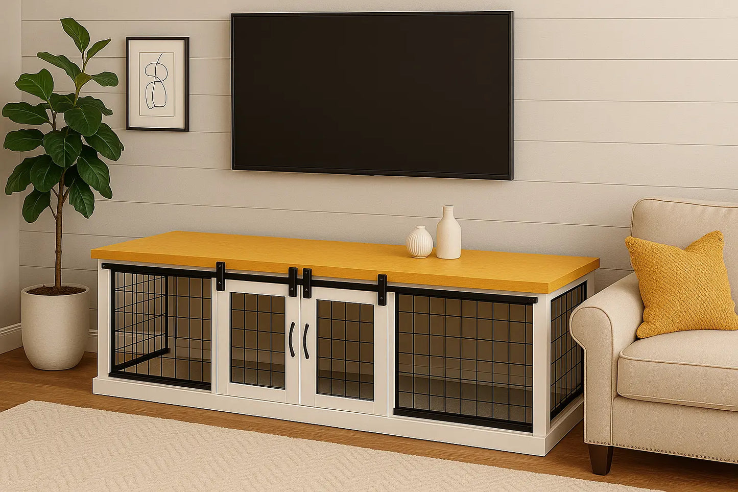 The DUO – Arctic Barn Style Double Wooden Dog Crate With Mesh Paws and Willow