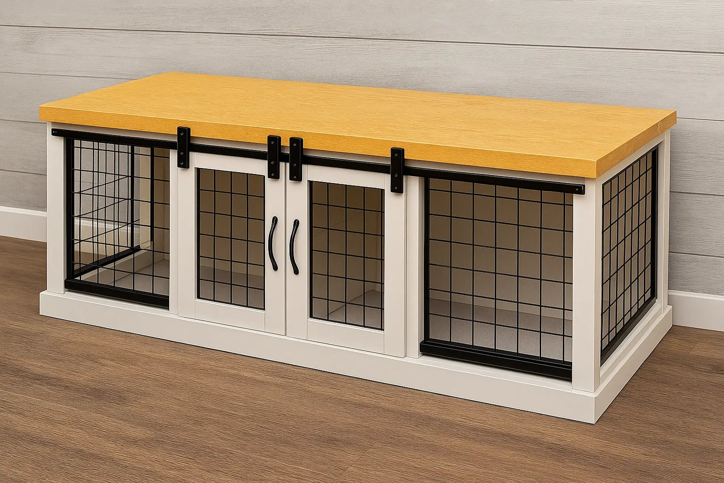 The DUO – Arctic Barn Style Double Wooden Dog Crate With Mesh Paws and Willow