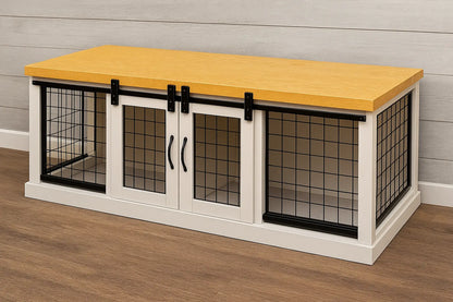 The DUO – Arctic Barn Style Double Wooden Dog Crate With Mesh Paws and Willow