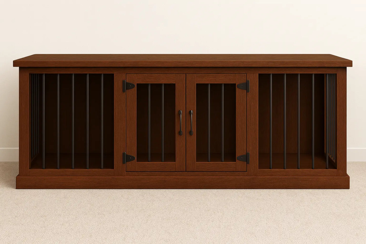 The DUO – Espresso Hinged Double Wooden Dog Crate With Bars Paws and Willow