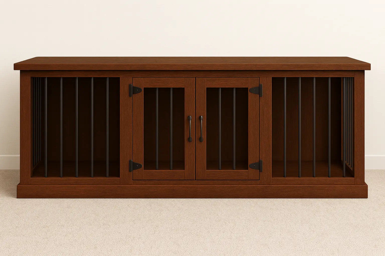 The DUO – Espresso Hinged Double Wooden Dog Crate With Bars Paws and Willow