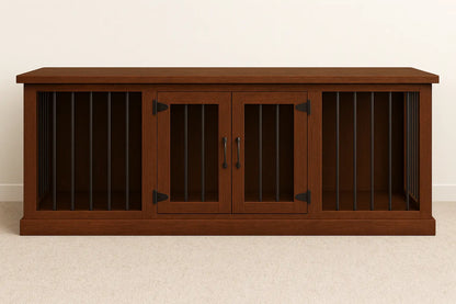 The DUO – Espresso Hinged Double Wooden Dog Crate With Bars Paws and Willow