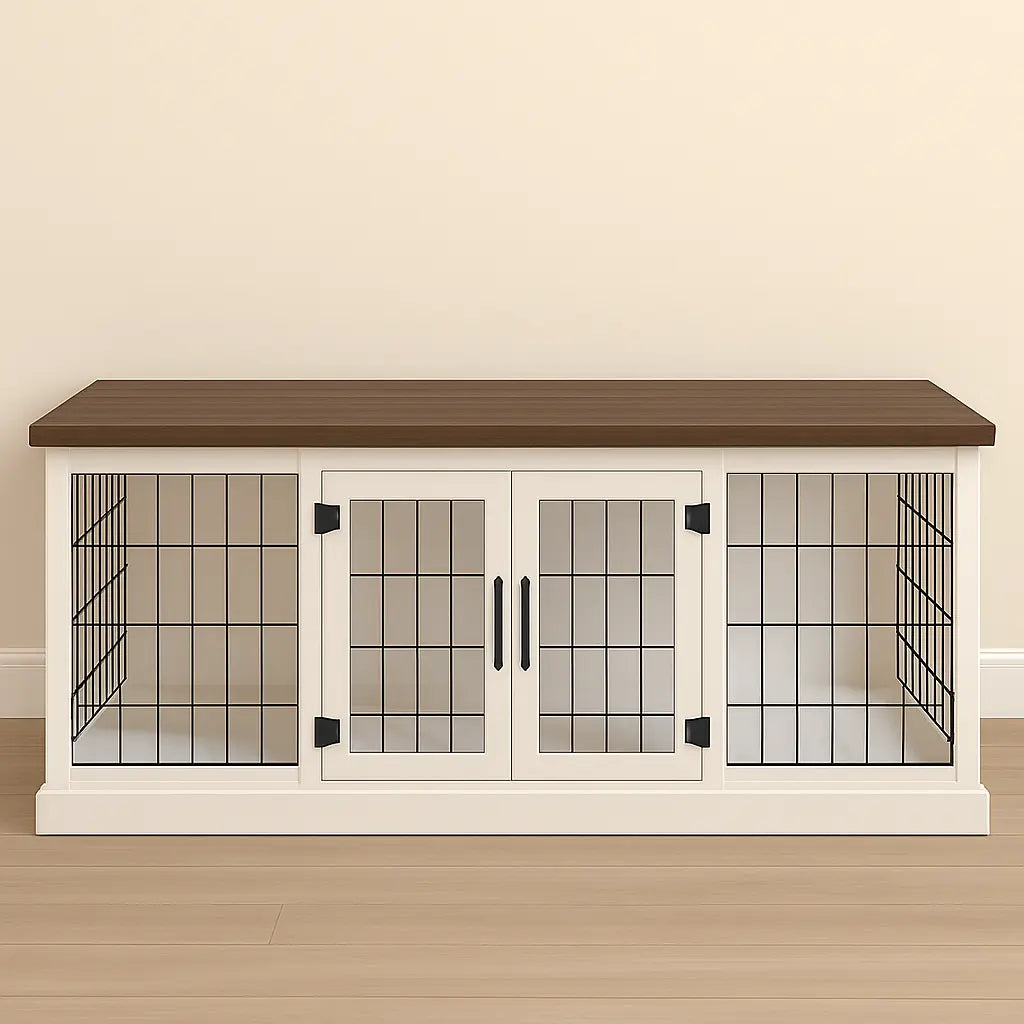 The DUO – Arctic Hinged Style Double Wooden Dog Crate With Mesh Paws and Willow
