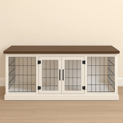 The DUO – Arctic Hinged Style Double Wooden Dog Crate With Mesh Paws and Willow