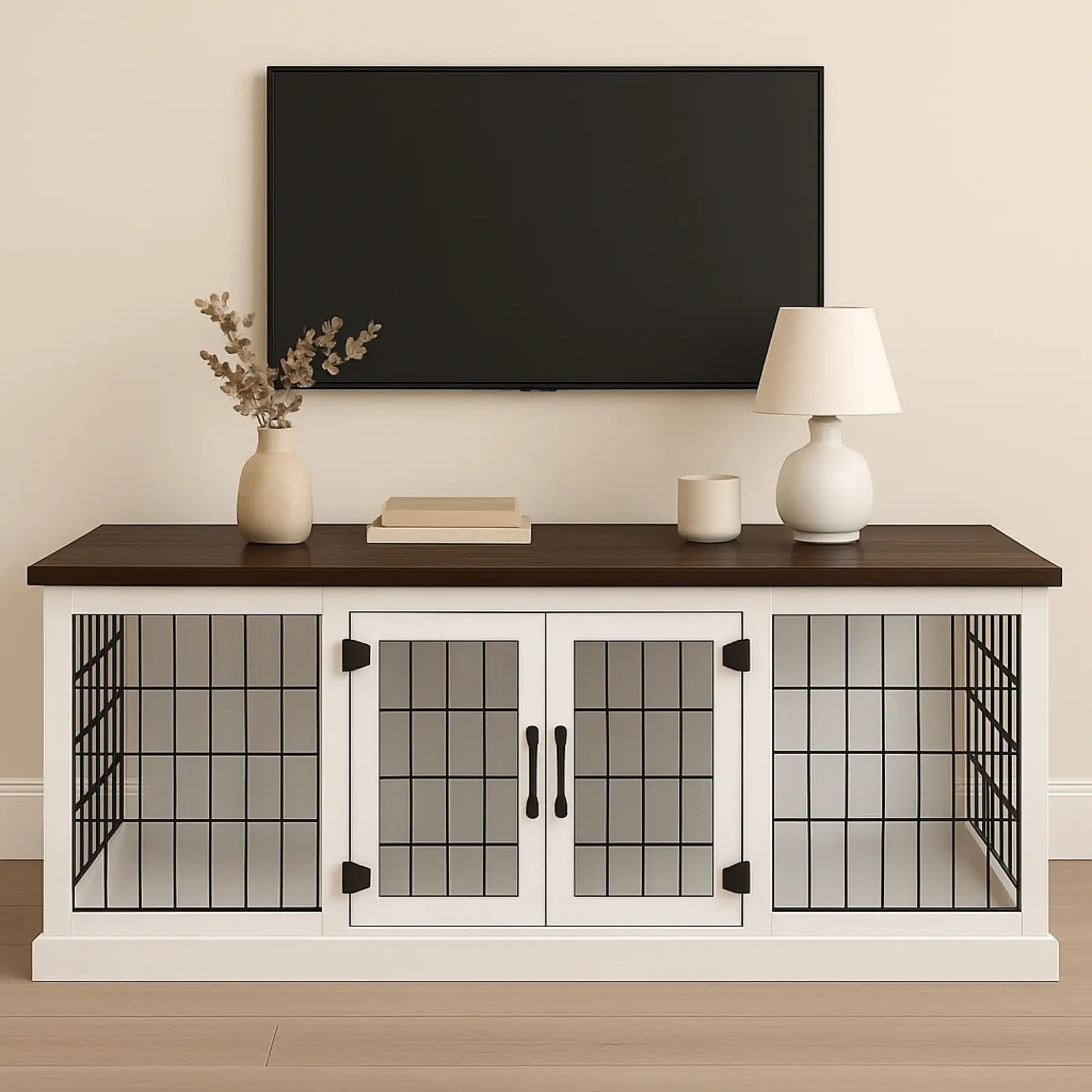 The DUO – Arctic Hinged Style Double Wooden Dog Crate With Mesh Paws and Willow