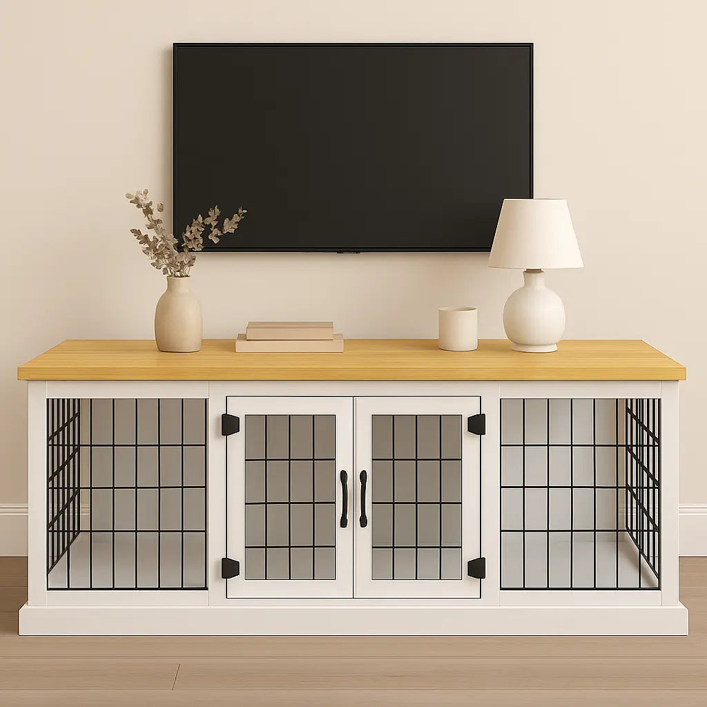 The DUO – Arctic Hinged Style Double Wooden Dog Crate With Mesh Paws and Willow