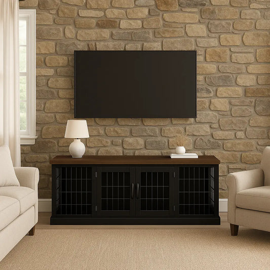 The DUO – Night Sky Hinged Style Double Wooden Dog Crate With Mesh Paws and Willow