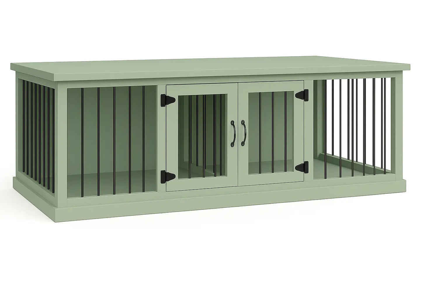 The DUO – Sage Hinged Double Wooden Dog Crate With Bars Paws and Willow