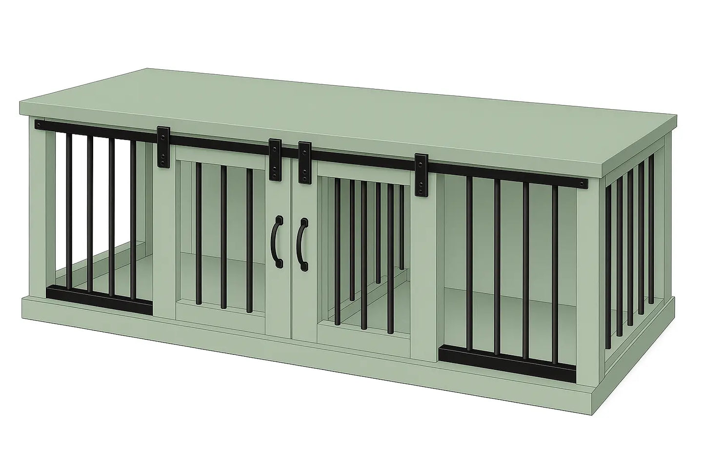 The DUO – Sage Barn Door Style Double Wooden Dog Crate With Bars Paws and Willow