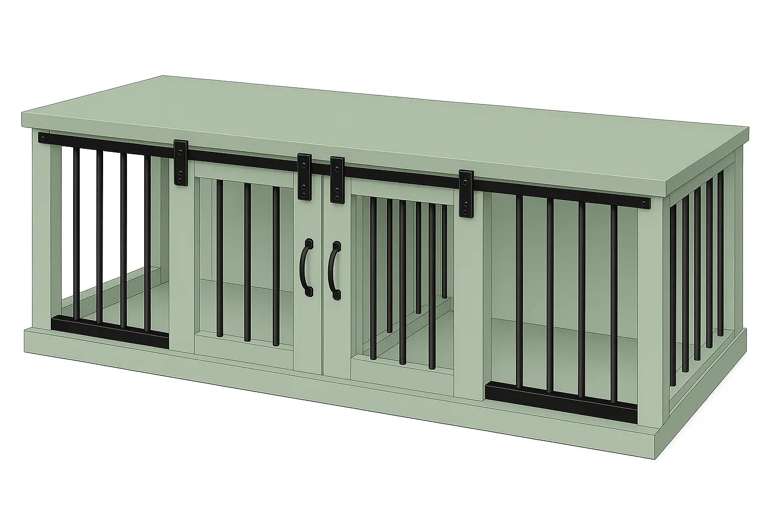 The DUO – Sage Barn Door Style Double Wooden Dog Crate With Bars Paws and Willow