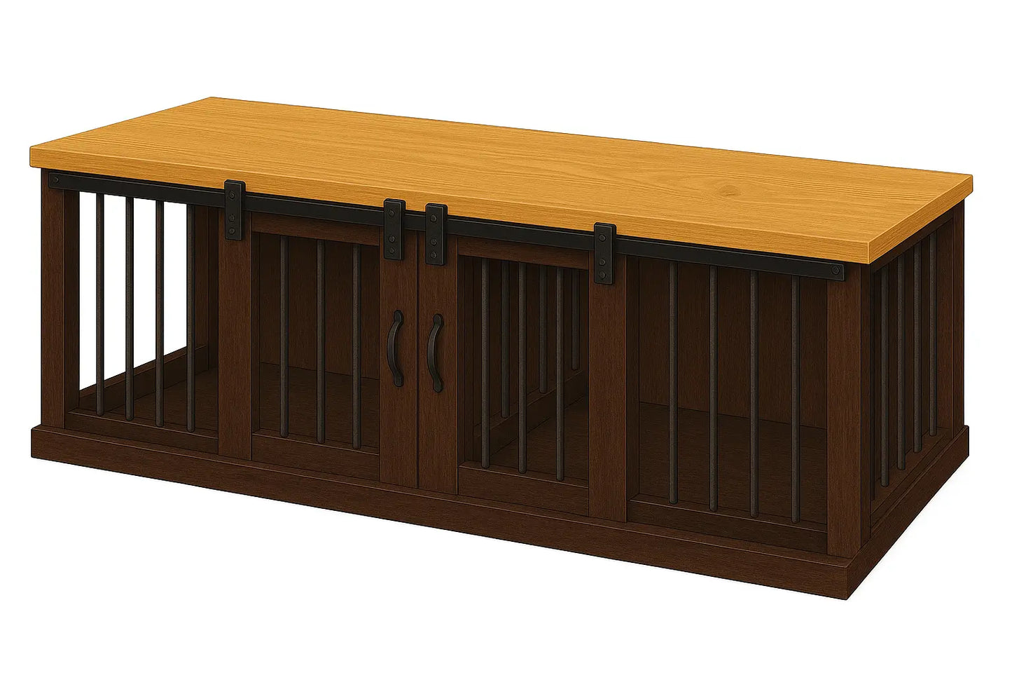 The DUO – Espresso Barn Door Style Double Wooden Dog Crate With Bars Paws and Willow