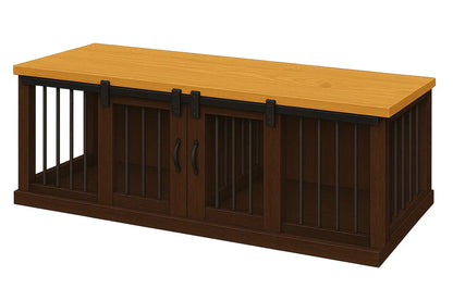 The DUO – Espresso Barn Door Style Double Wooden Dog Crate With Bars Paws and Willow