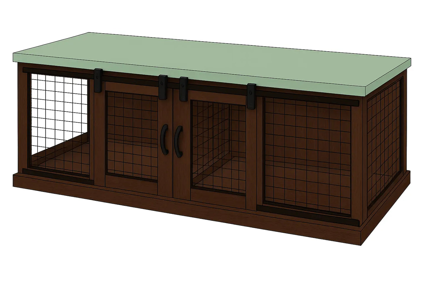 The DUO – Espresso Barn Style Double Wooden Dog Crate With Mesh Paws and Willow