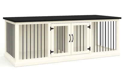 The DUO – Arctic Hinged Double Wooden Dog Crate With Bars Paws and Willow