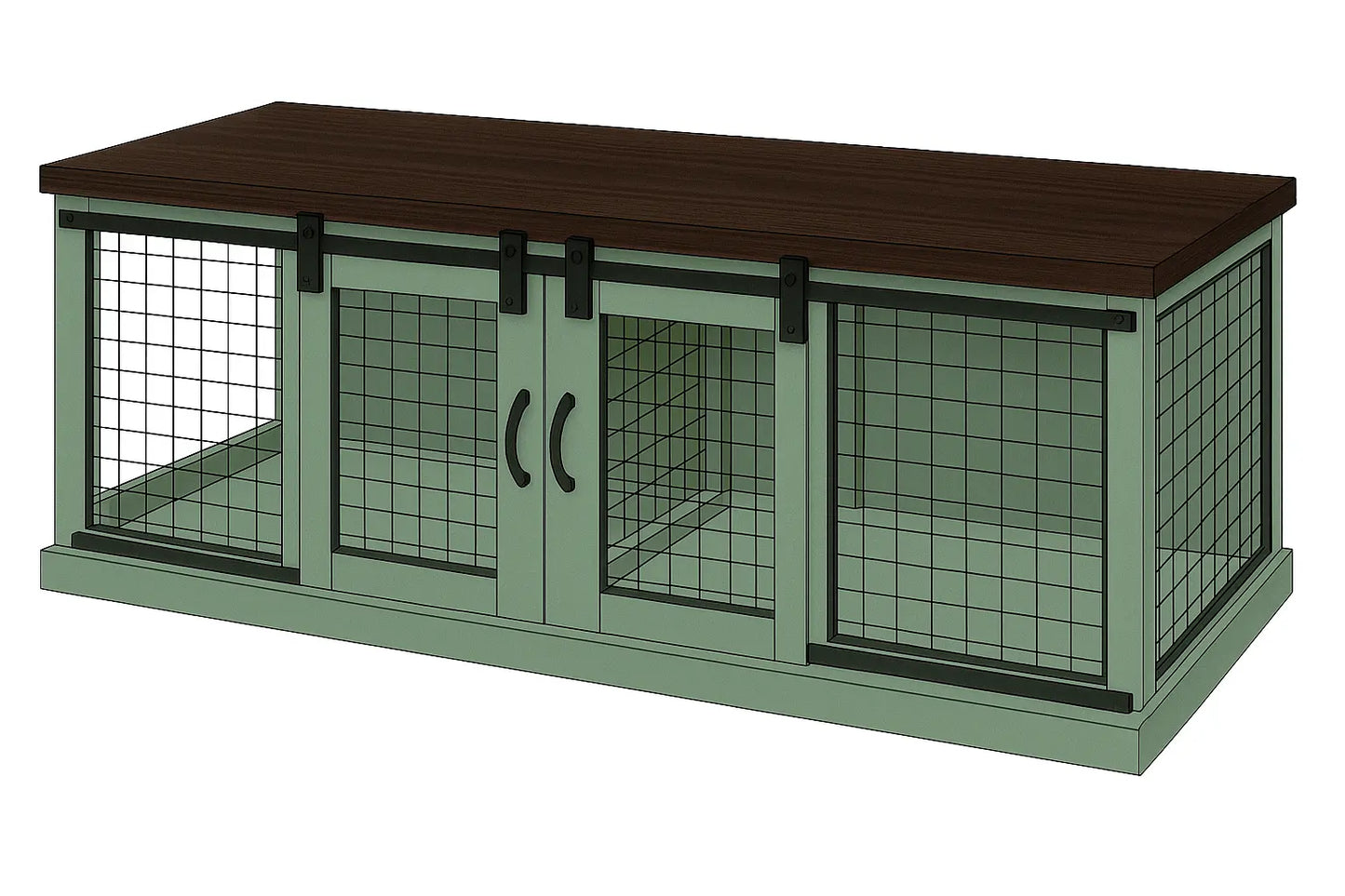 The DUO – Sage Barn Style Double Wooden Dog Crate With Mesh Paws and Willow