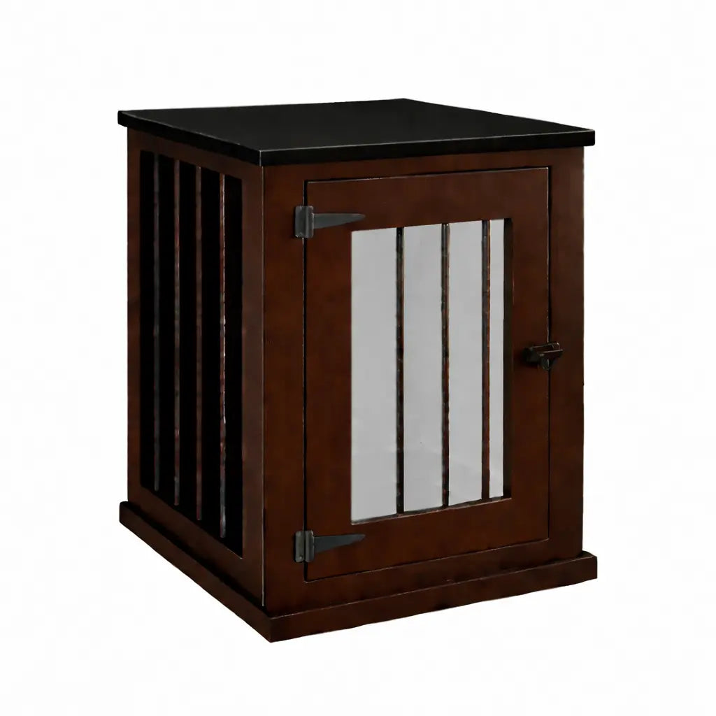The Den - Espresso Bedside Dog Crate with Bars & Hinged Door