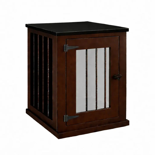 The Den - Espresso Bedside Dog Crate with Bars & Hinged Door